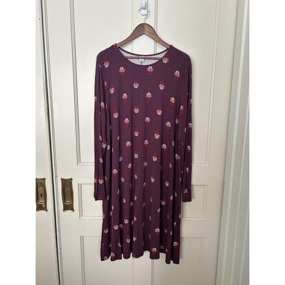 Old Navy Floral Jersey Shift Dress Womens Size XXL Tall Burgundy Comfort NWT - Picture 1 of 8